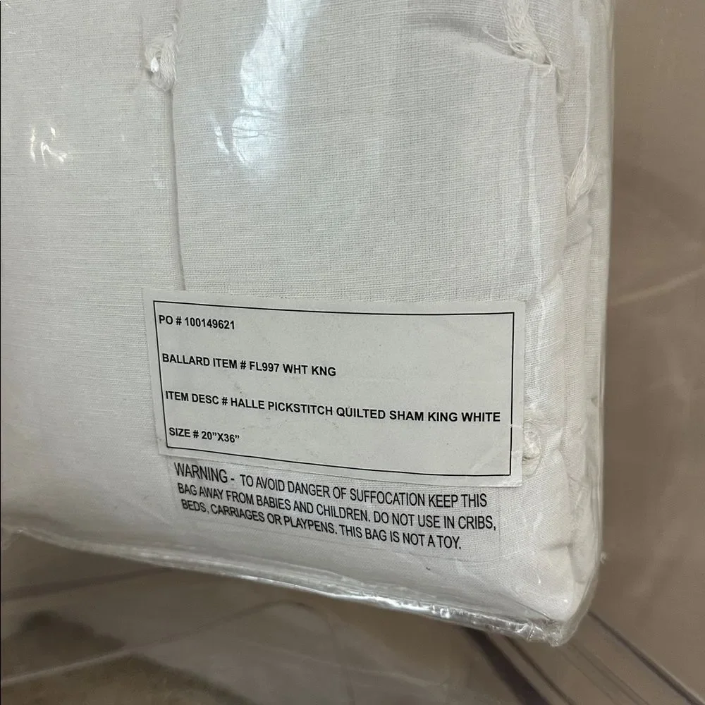 NWT Ballard Designs Halle Pickstitch Quilted Bedding Sham - White (2) KING